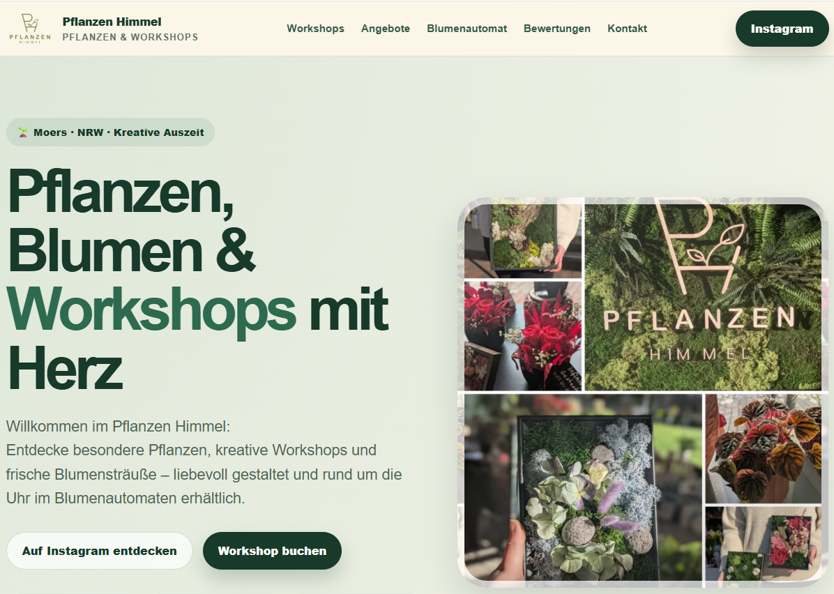 Screenshot der Webseite Pflanzen Himmel Moers